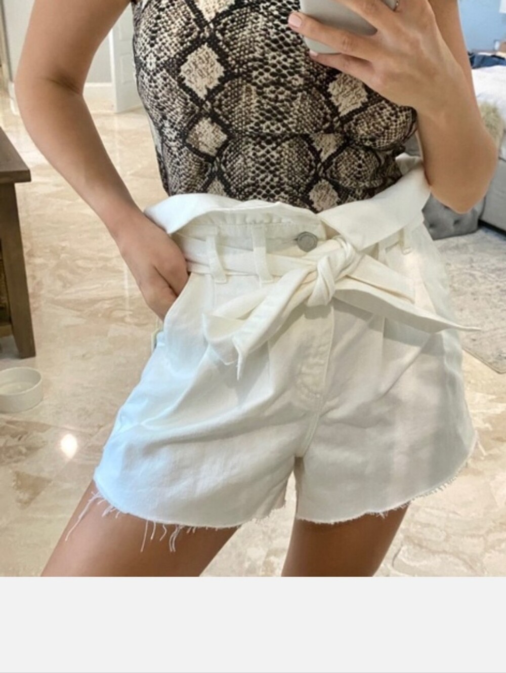 Blank NYC High Waist White Twill Paperbag Shorts with Belt - Picture 9 of 10